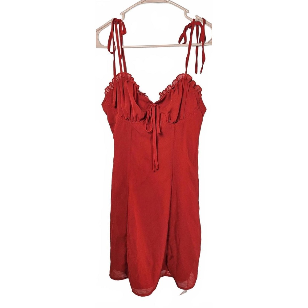 SHEIN MOD Red Ruffle Tie Shoulder Sweetheart Mini‎ Dress XS 2 Romantic Coquette